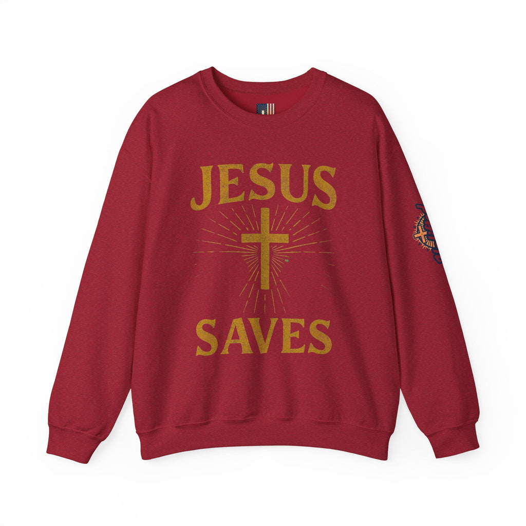 Jesus Saves Sweatshirt – Radiant Cross & Rays of Light Christian Sweatshirt for Eternal Hope & Faith Printify