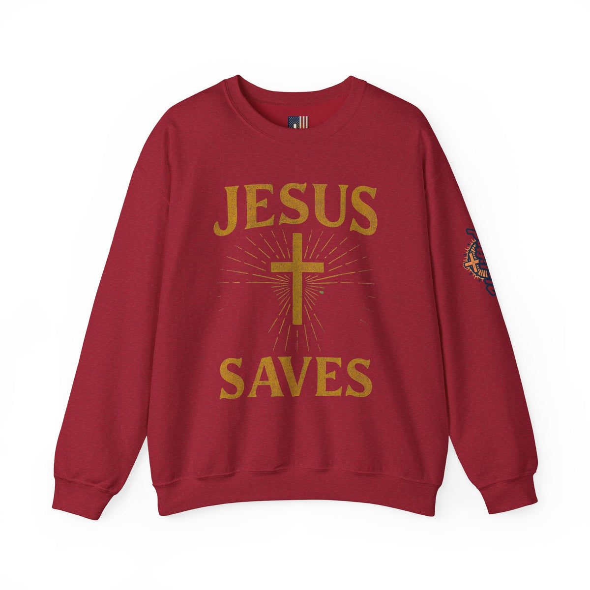 Jesus Saves Sweatshirt – Radiant Cross & Rays of Light Christian Sweatshirt for Eternal Hope & Faith Printify