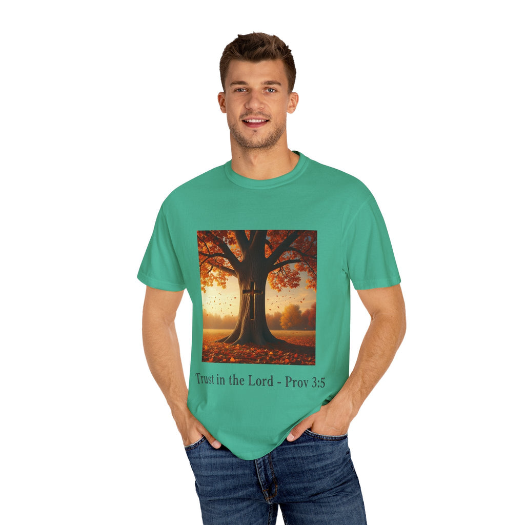 Trust in the Lord T-Shirt – Autumn Tree Christian Tee with Proverbs 3:5 Printify