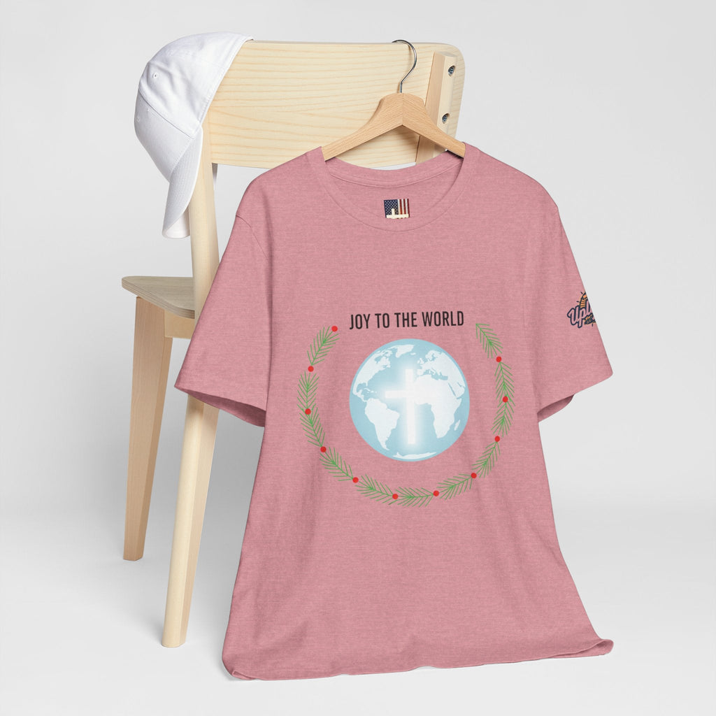 Joy to the World T-shirt – Wreath Earth Nativity Christian Christmas T-shirt for Isaiah 9:6 Holiday Faith & Festive Joy Printify