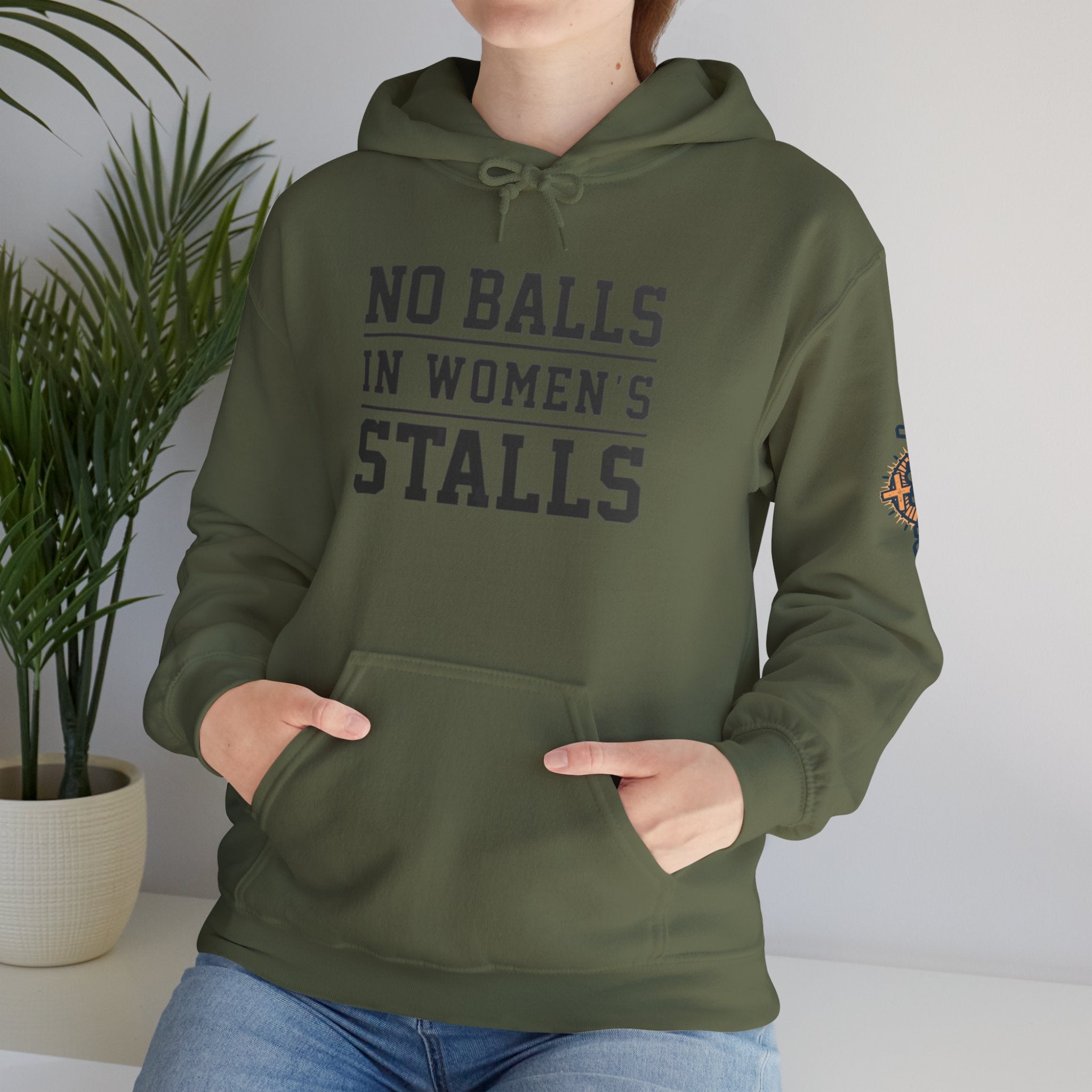 "No Balls in Women's Stalls" Statement Hoodie — Protest Sweatshirt Printify