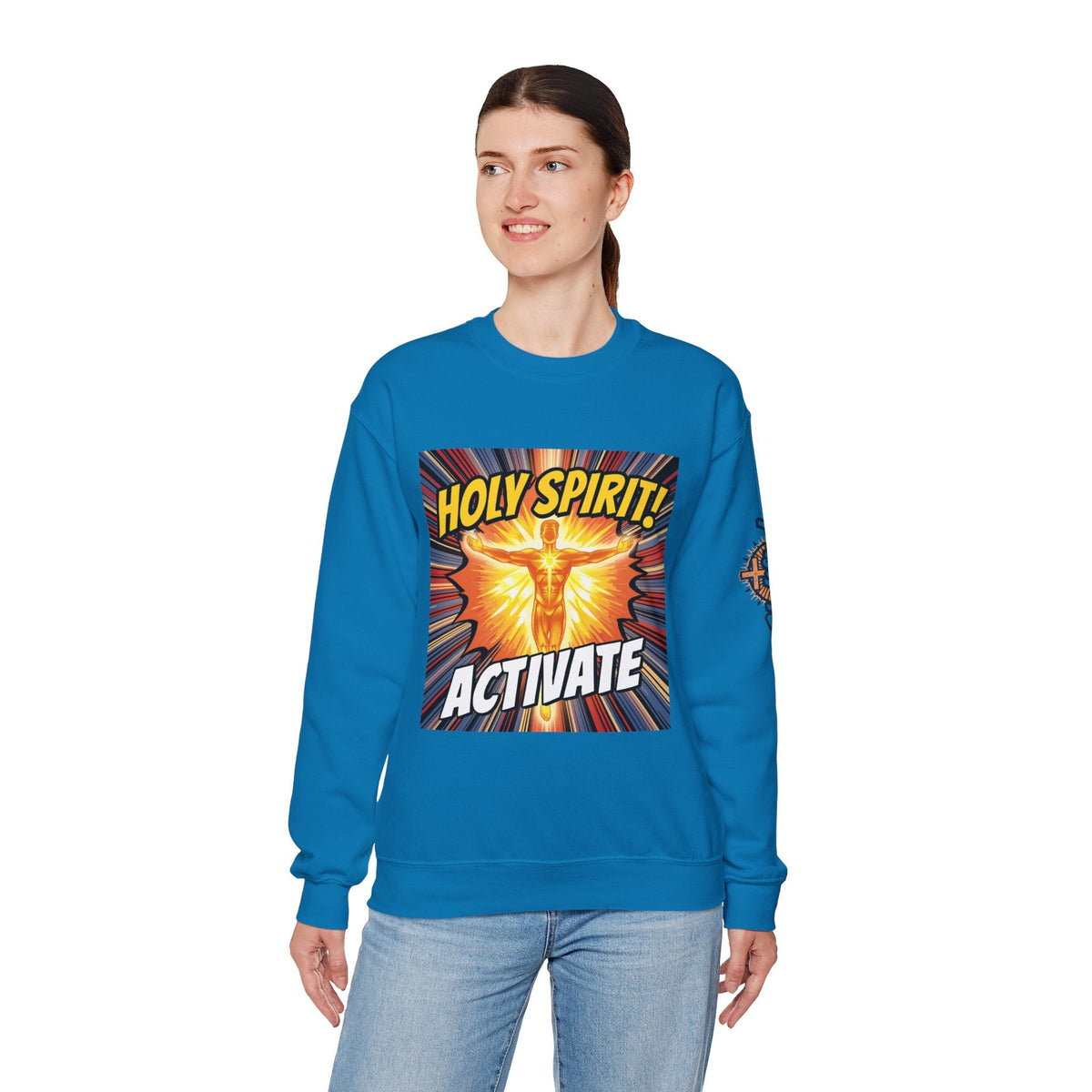 Holy Spirit Activate Sweatshirt – Superhero Christian Sweatshirt with Vibrant Power-Up Design for Faith-Fueled Boldness Printify