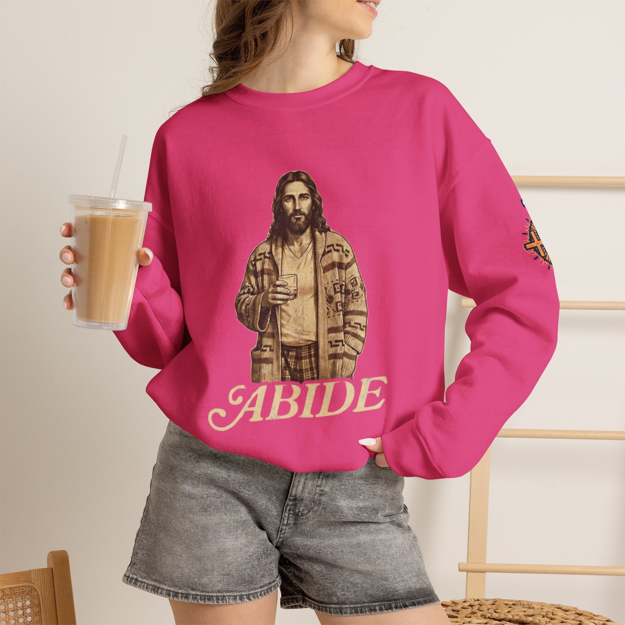 Abide Jesus Sweatshirt — Vintage 'The Dude' Religious Graphic Sweatshirt Printify