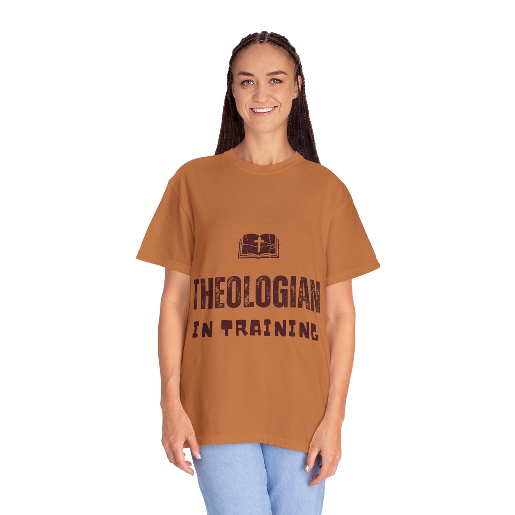 Theologian in Training T-Shirt – Open Bible & Cross Christian Tee for Faithful Learners Printify