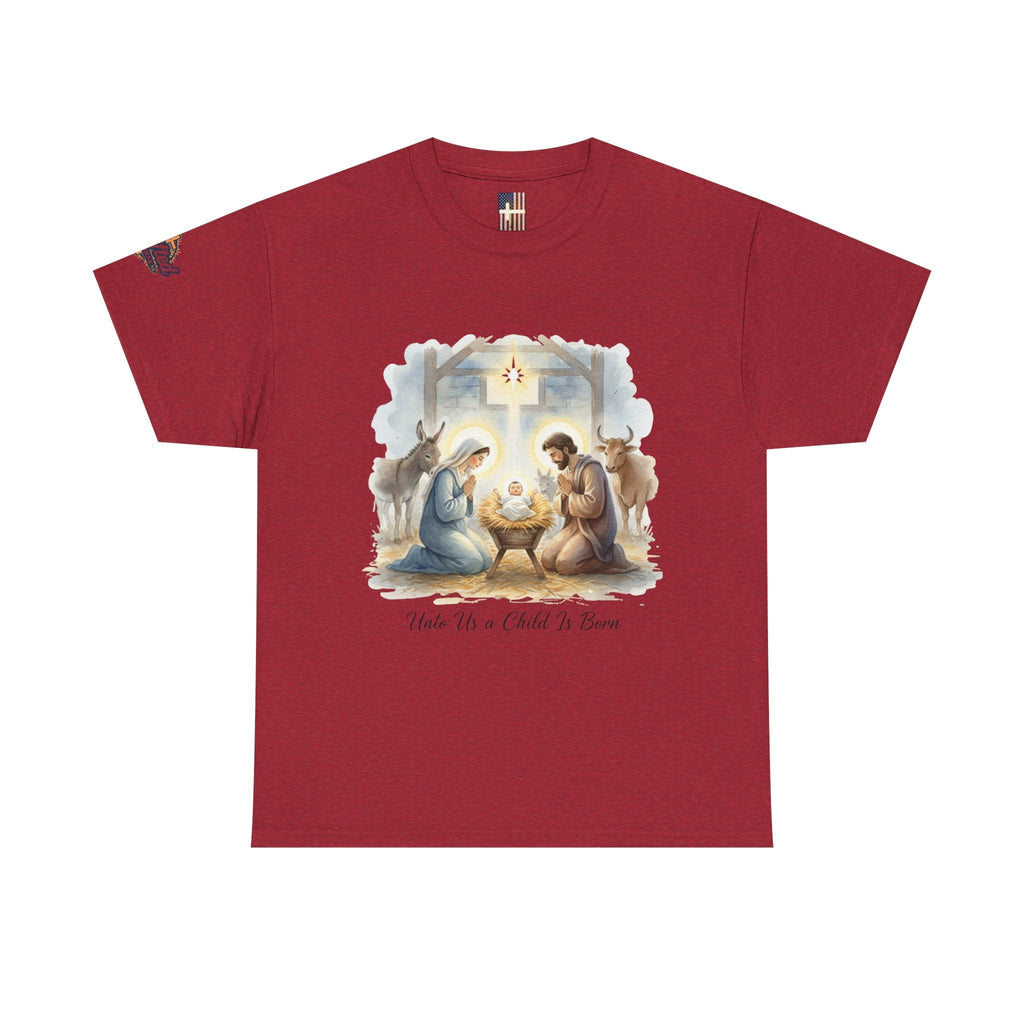 Unto Us a Child is Born T-shirt – Isaiah 9:6 Nativity Manger Scene Christian Christmas T-shirt for Holy Night Faith Printify