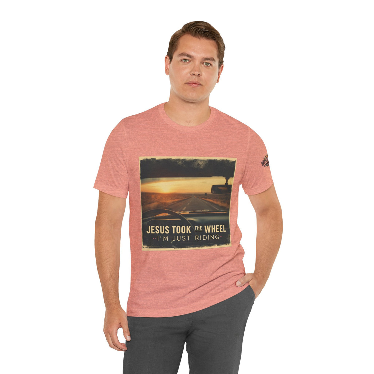 Jesus Took the Wheel I'm Just Riding T-shirt – Funny Christian Convertible Car T-shirt for Surrendered Faith & Humor Printify