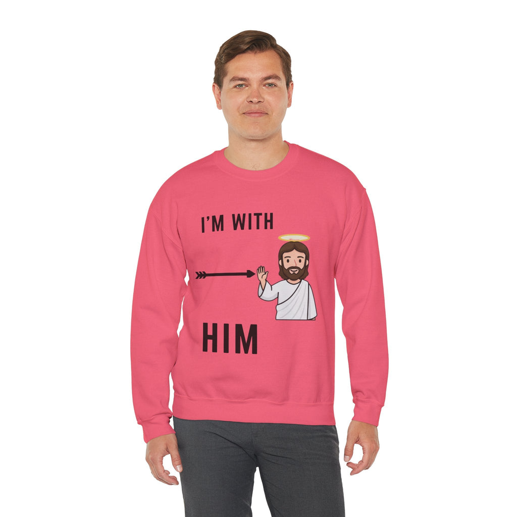 🔥 I’m With Him → Christian Sweatshirt | Arrow Pointing to Jesus | Minimalist Faith Tee | Subtle Cross Design | Bible-Inspired Apparel by Uplifted Gear Printify