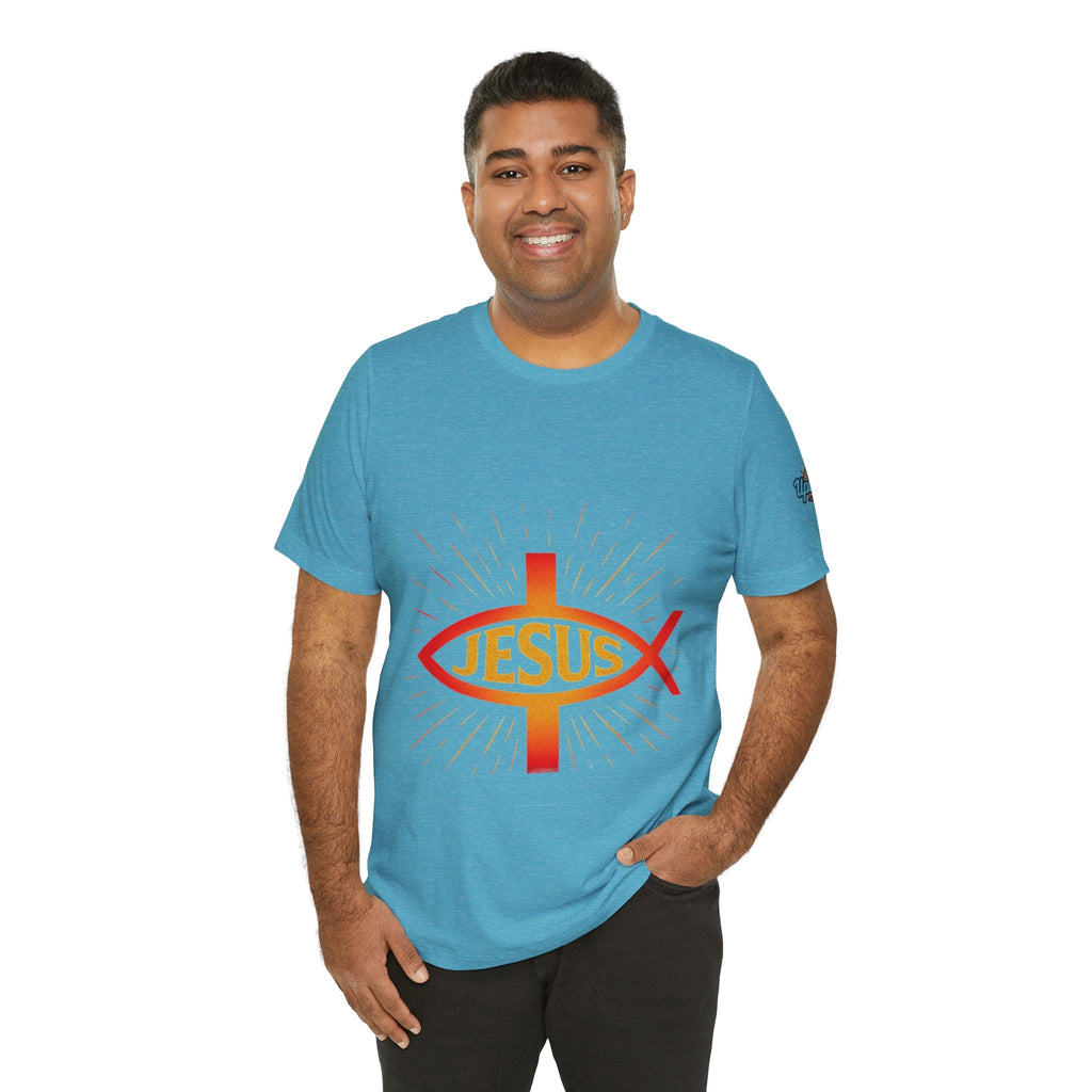 Jesus Ichthys T-shirt – Christian Fish Symbol with Cross & Jesus Inscription T-shirt for Eternal Faith & Streetwear Printify