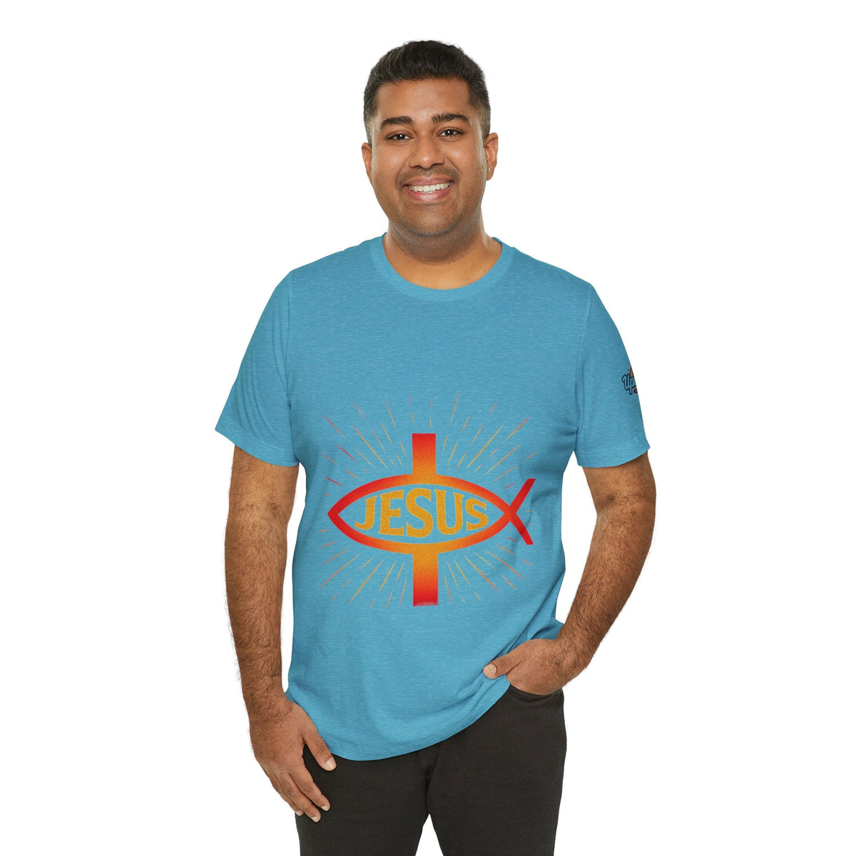 Jesus Ichthys T-shirt – Christian Fish Symbol with Cross & Jesus Inscription T-shirt for Eternal Faith & Streetwear Printify