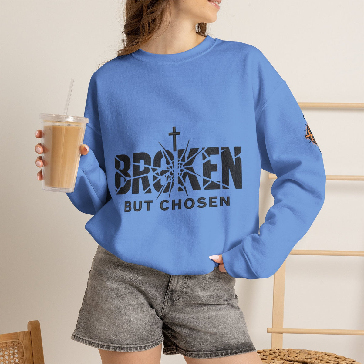 Broken But Chosen Crewneck Sweatshirt Printify