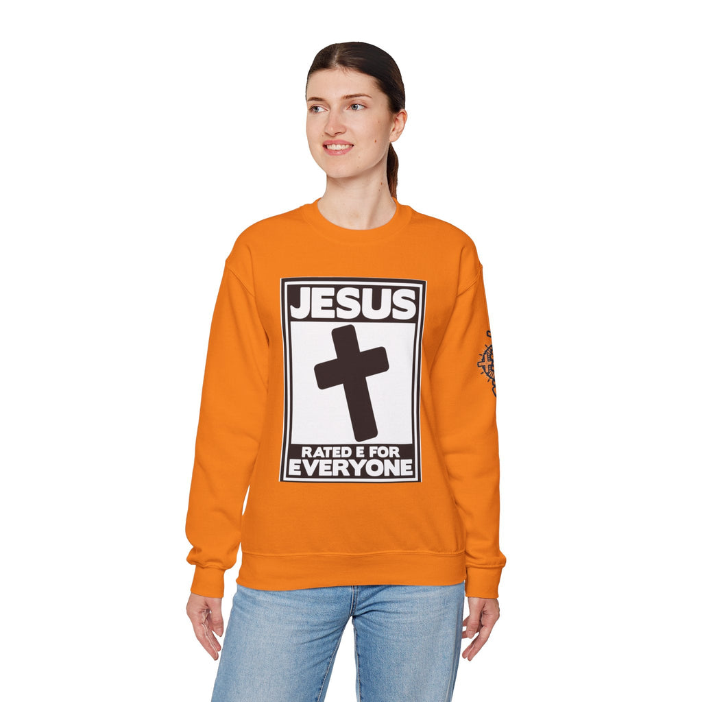 Jesus, Rated E for Everyone Sweatshirt - Gamer Faith Sweatshirt - Christian Video Game Parody Printify