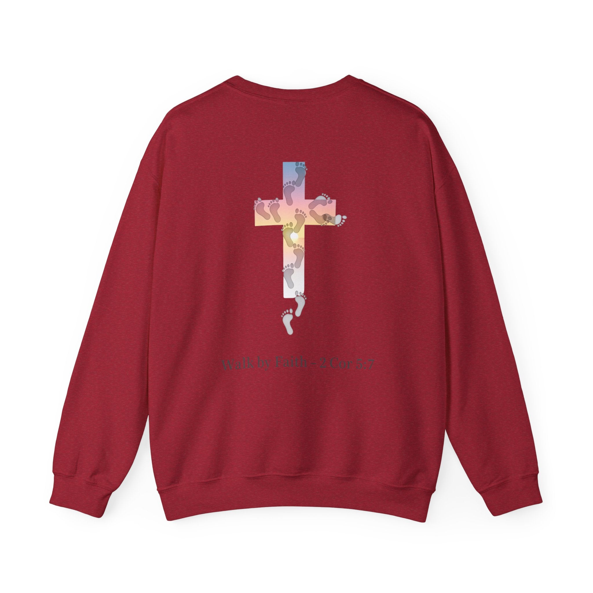 Walk by Faith Sweatshirt – Cross & Footprints Christian Sweatshirt for Cozy Inspiration Printify
