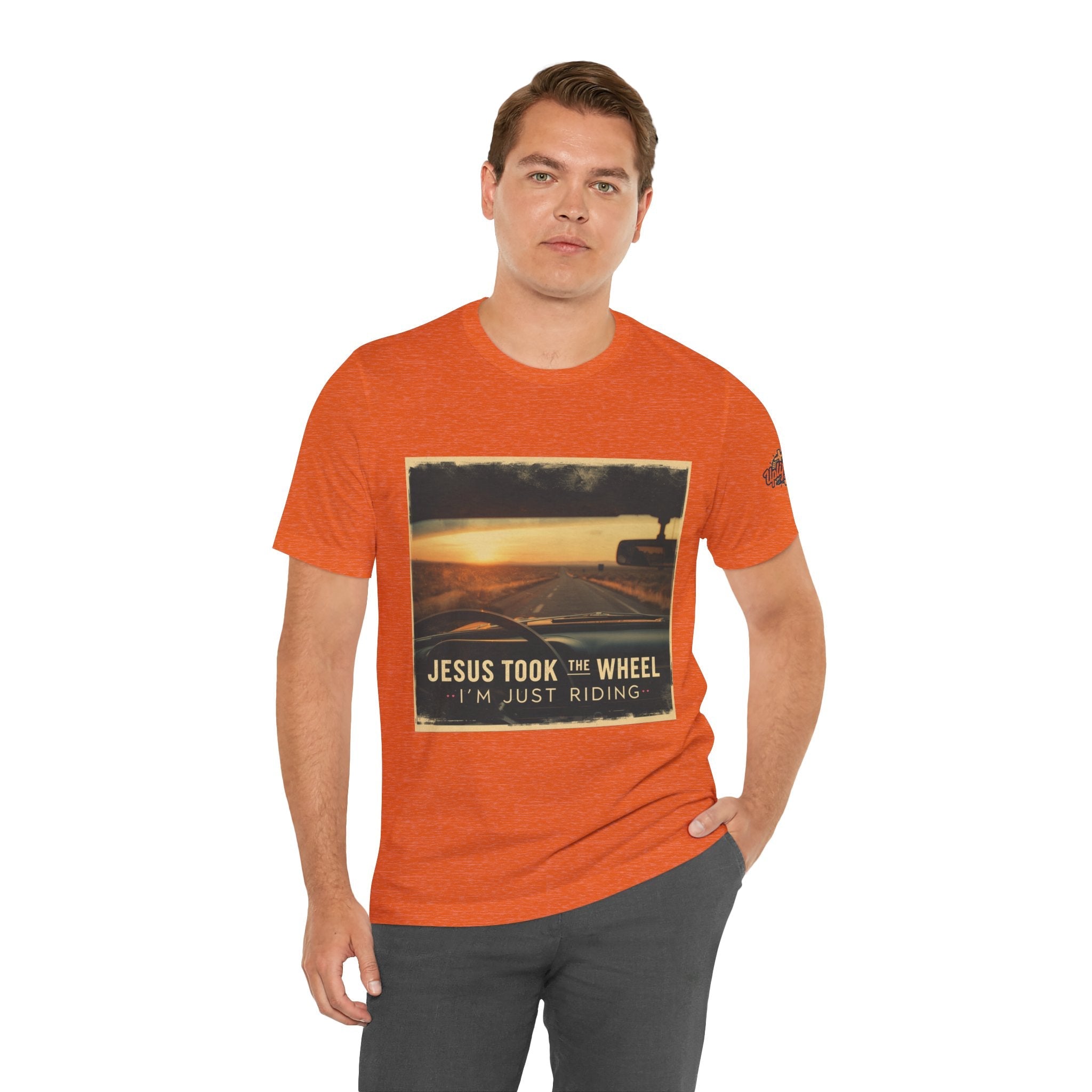 Jesus Took the Wheel I'm Just Riding T-shirt – Funny Christian Convertible Car T-shirt for Surrendered Faith & Humor Printify