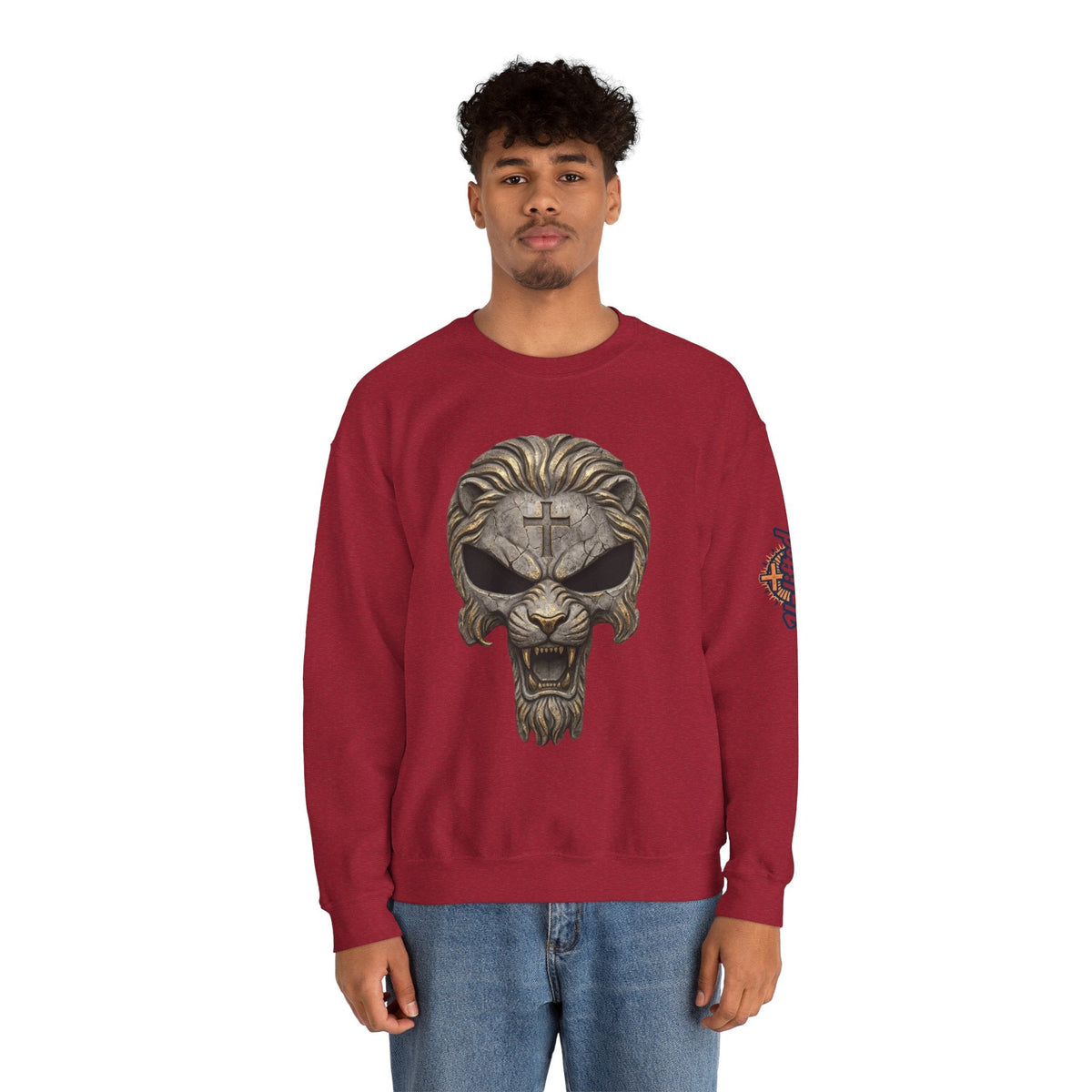 Lion of Judah Skull Christian Sweatshirt - Warrior Faith Cross Sweatshirt Printify