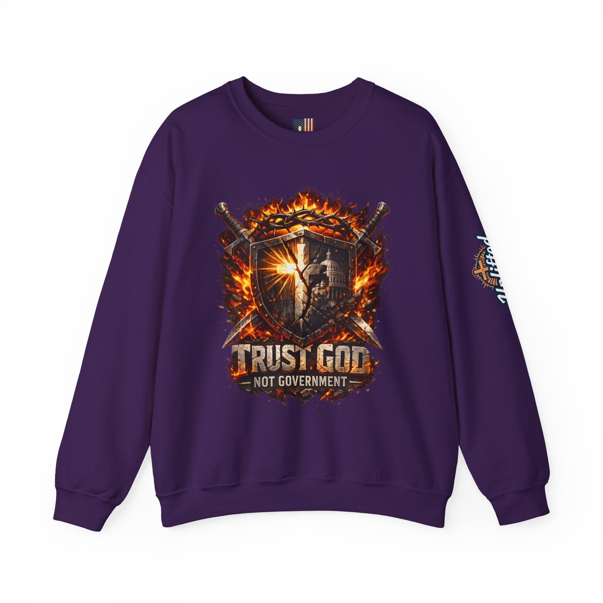 Trust God Not Government Shield Sweatshirt — Patriotic Christian Faith Sweatshirt Printify