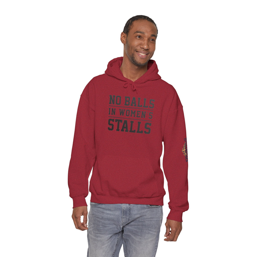 "No Balls in Women's Stalls" Statement Hoodie — Protest Sweatshirt Printify
