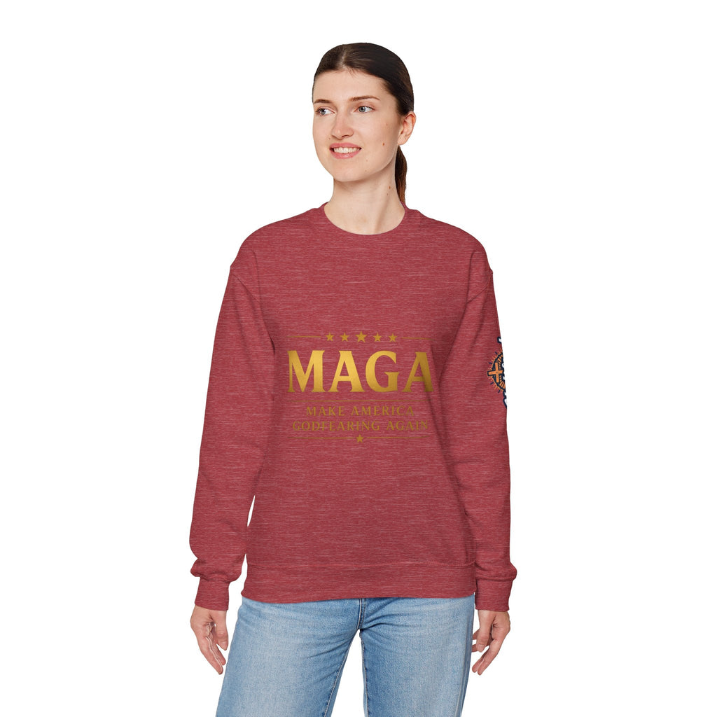 Sweatshirt — "MAGA Make America Godfearing Again" Gold Logo Crewneck Printify