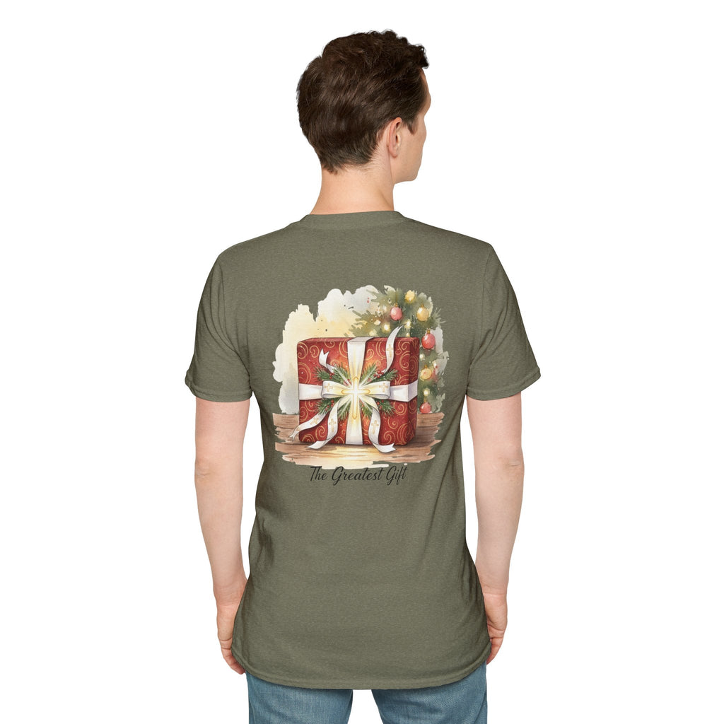 The Greatest Gift T-shirt – Cross Bow Present Christian T-shirt for Christmas Salvation & Eternal Faith Printify