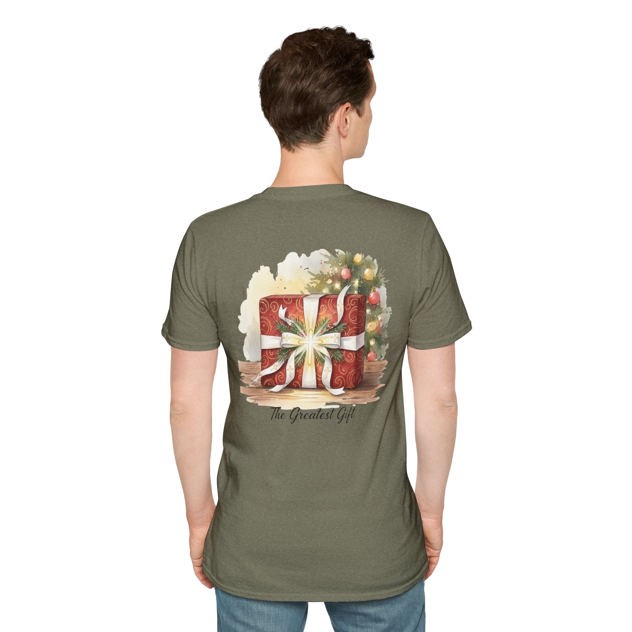 The Greatest Gift T-shirt – Cross Bow Present Christian T-shirt for Christmas Salvation & Eternal Faith Printify