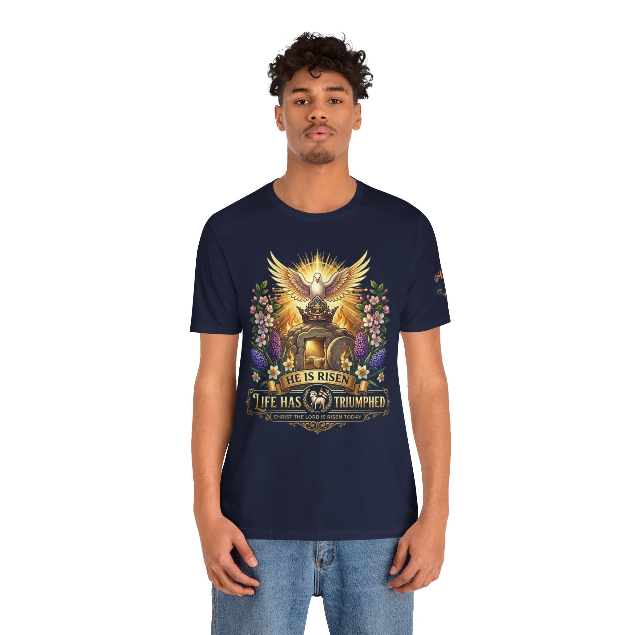 He Is Risen "Life Has Triumphed" T-Shirt — Easter Resurrection Christian Tee Printify