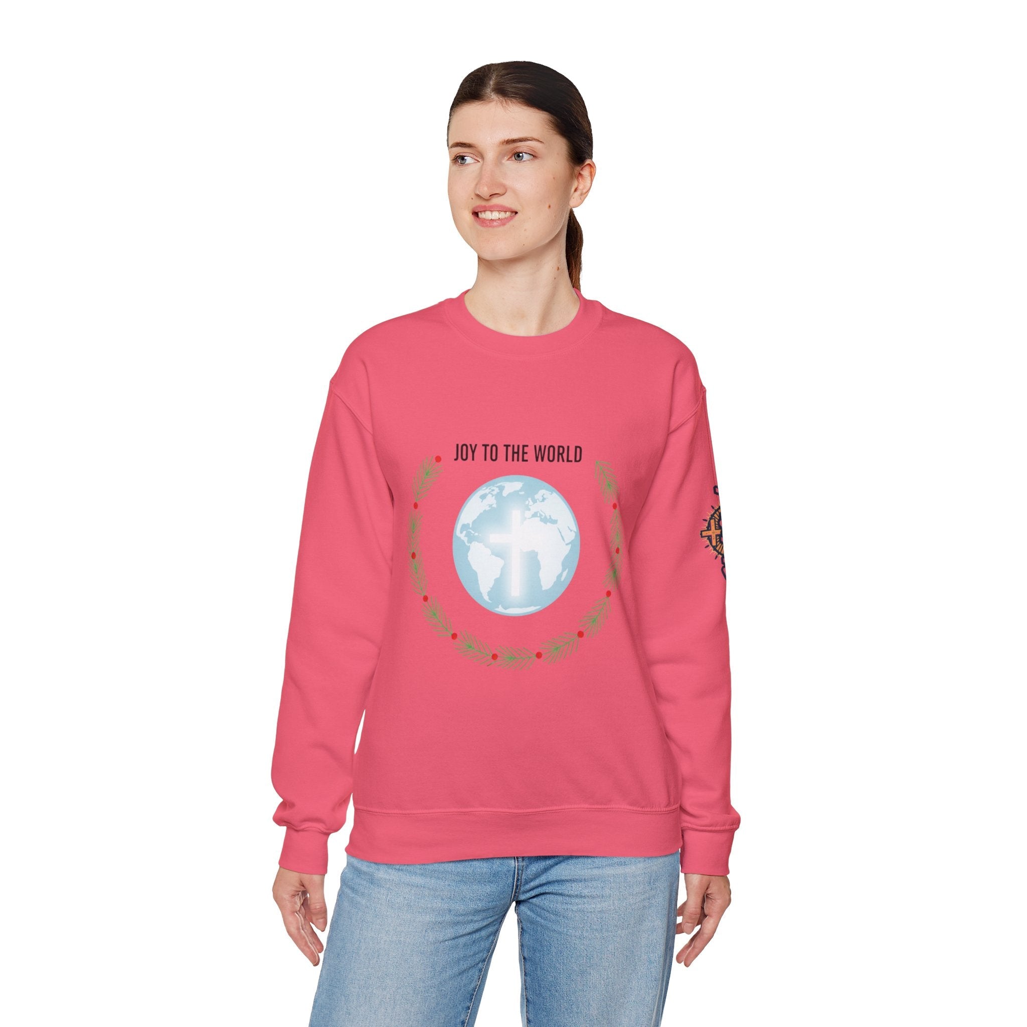 Joy to the World Sweatshirt – Wreath Earth Nativity Christian Christmas Sweatshirt for Isaiah 9:6 Holiday Faith & Festive Joy Printify