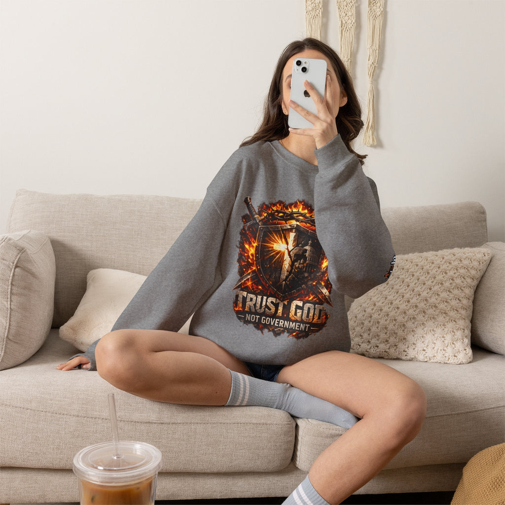 Trust God Not Government Shield Sweatshirt — Patriotic Christian Faith Sweatshirt Printify