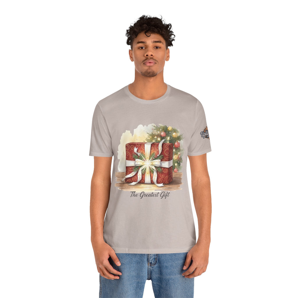 The Greatest Gift T-shirt – Cross Bow Present Christian T-shirt for Christmas Salvation & Eternal Faith Printify