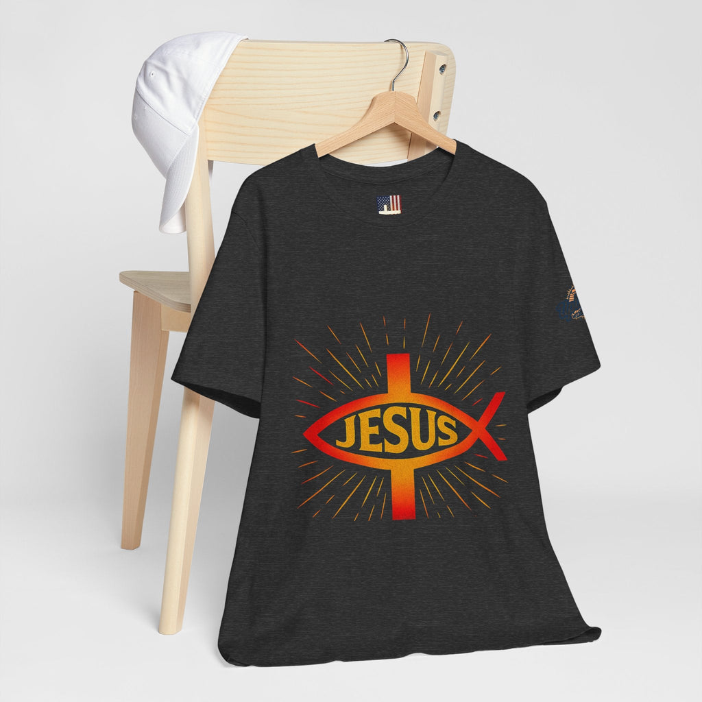 Jesus Ichthys T-shirt – Christian Fish Symbol with Cross & Jesus Inscription T-shirt for Eternal Faith & Streetwear Printify