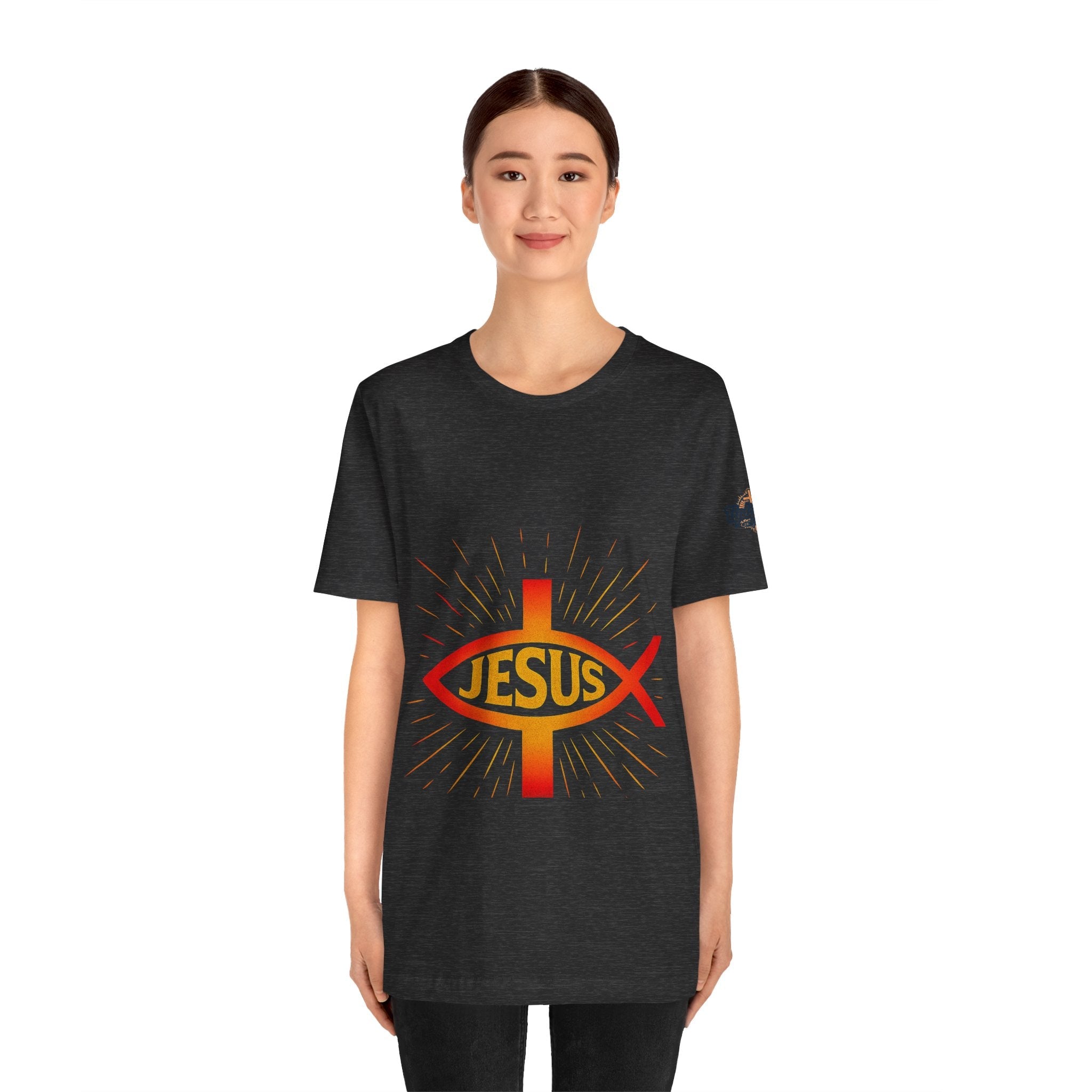 Jesus Ichthys T-shirt – Christian Fish Symbol with Cross & Jesus Inscription T-shirt for Eternal Faith & Streetwear Printify
