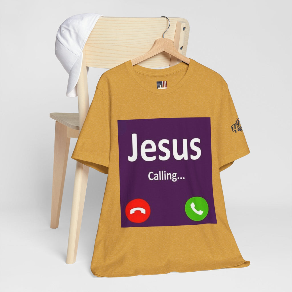 Jesus Calling T-shirt – Funny Cell Phone Screen Christian T-shirt for Divine Connection & Faith Humor Printify
