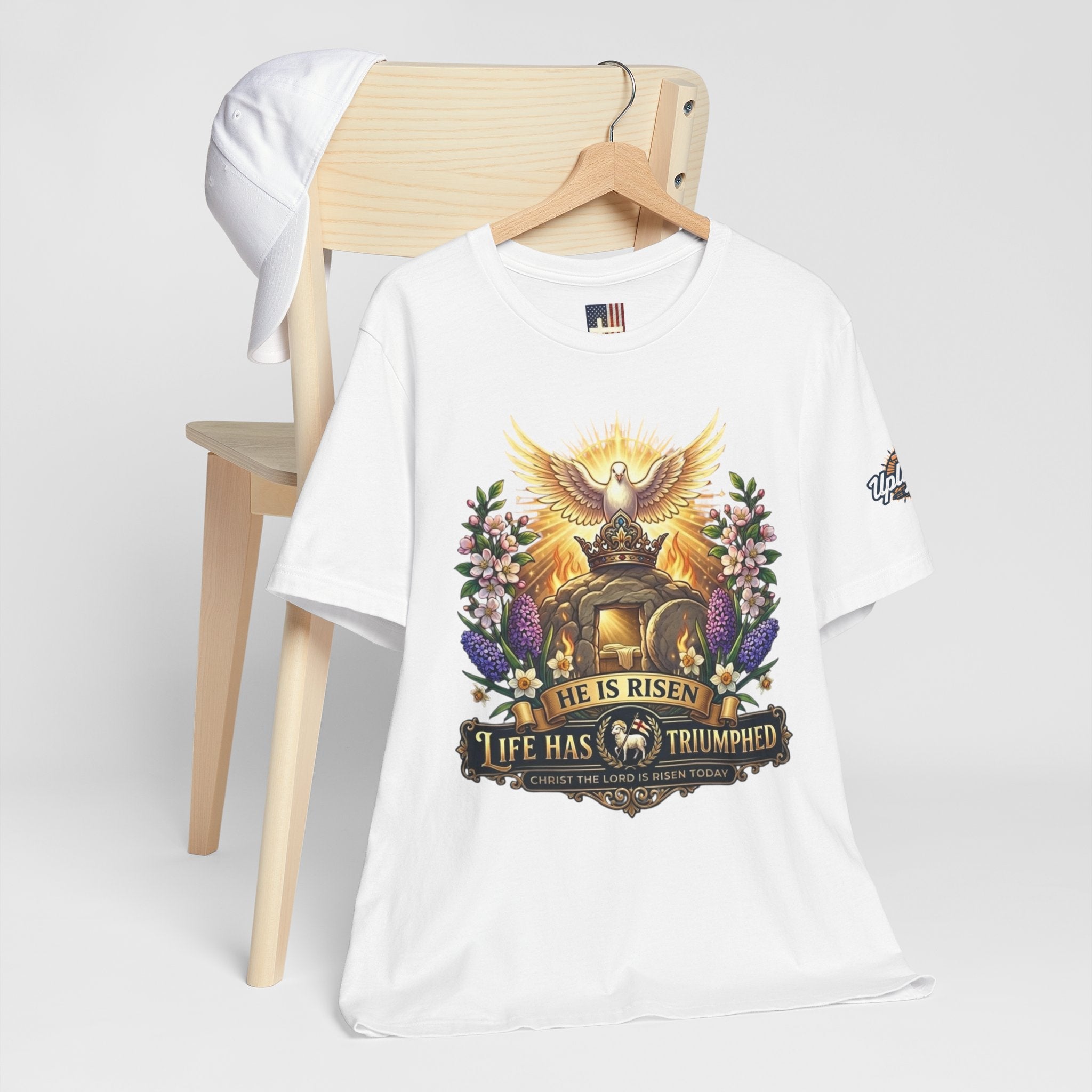 He Is Risen "Life Has Triumphed" T-Shirt — Easter Resurrection Christian Tee Printify