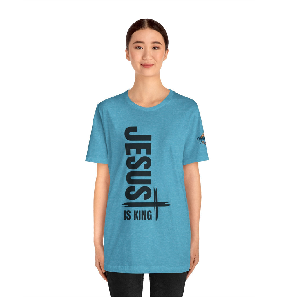 Jesus Is King T-shirt | Modern Typographic Cross Christian T-shirt Printify