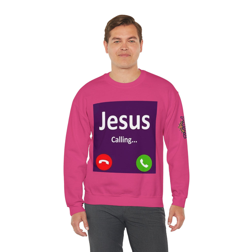 Jesus Calling Sweatshirt – Funny Cell Phone Screen Christian Sweatshirt for Divine Connection & Faith Humor Printify