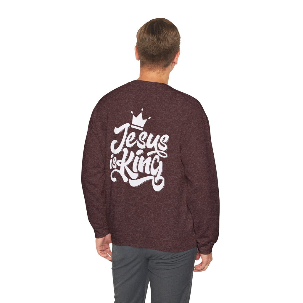 Jesus is King Sweatshirt – Bold Crown & Cross Christian Hoodie for Eternal Faith & Comfort Printify