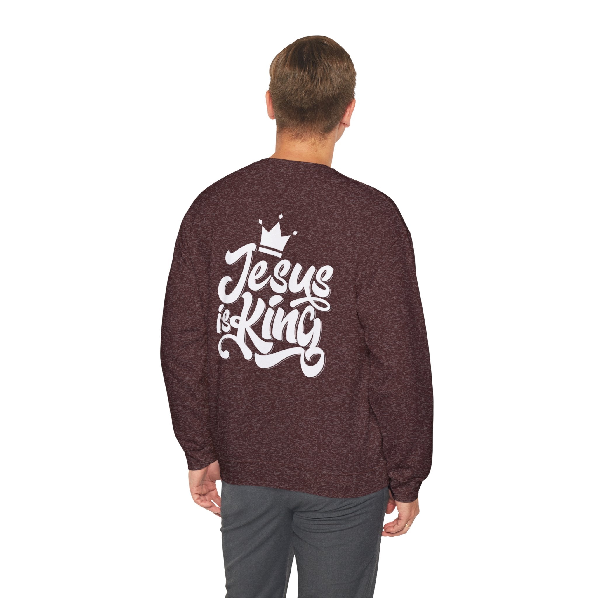 Jesus is King Sweatshirt – Bold Crown & Cross Christian Hoodie for Eternal Faith & Comfort Printify