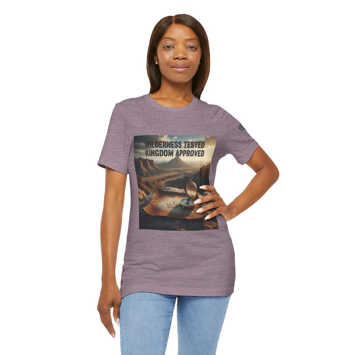 Wilderness Tested Kingdom Approved T-shirt – Mountain Desert Compass Crown Christian T-shirt for Biblical Adventure Faith Printify