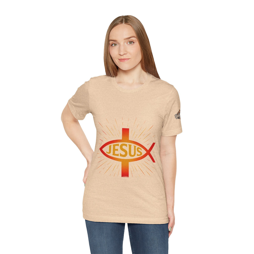 Jesus Ichthys T-shirt – Christian Fish Symbol with Cross & Jesus Inscription T-shirt for Eternal Faith & Streetwear Printify