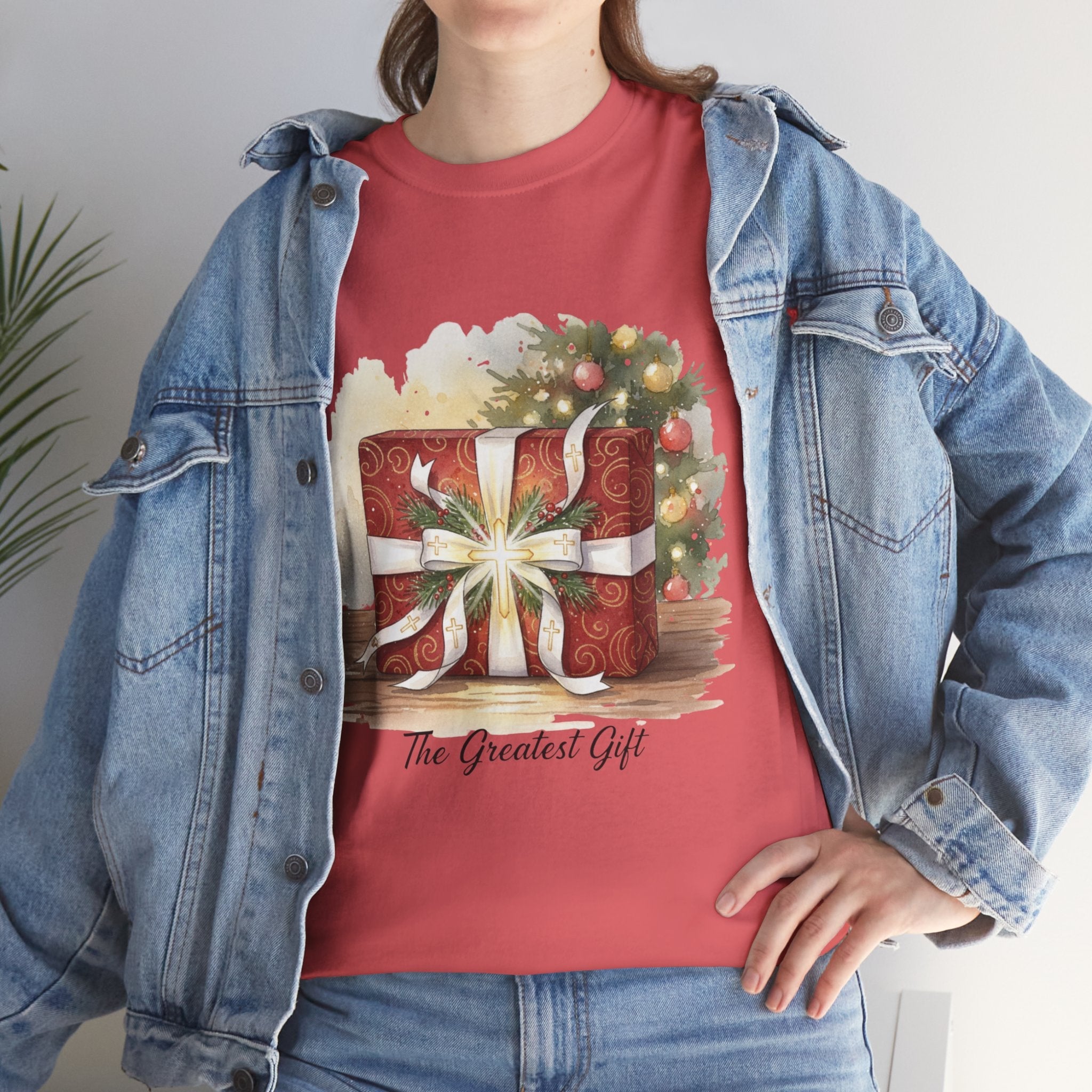 The Greatest Gift T-shirt – Cross Bow Present Christian T-shirt for Christmas Salvation & Eternal Faith Printify