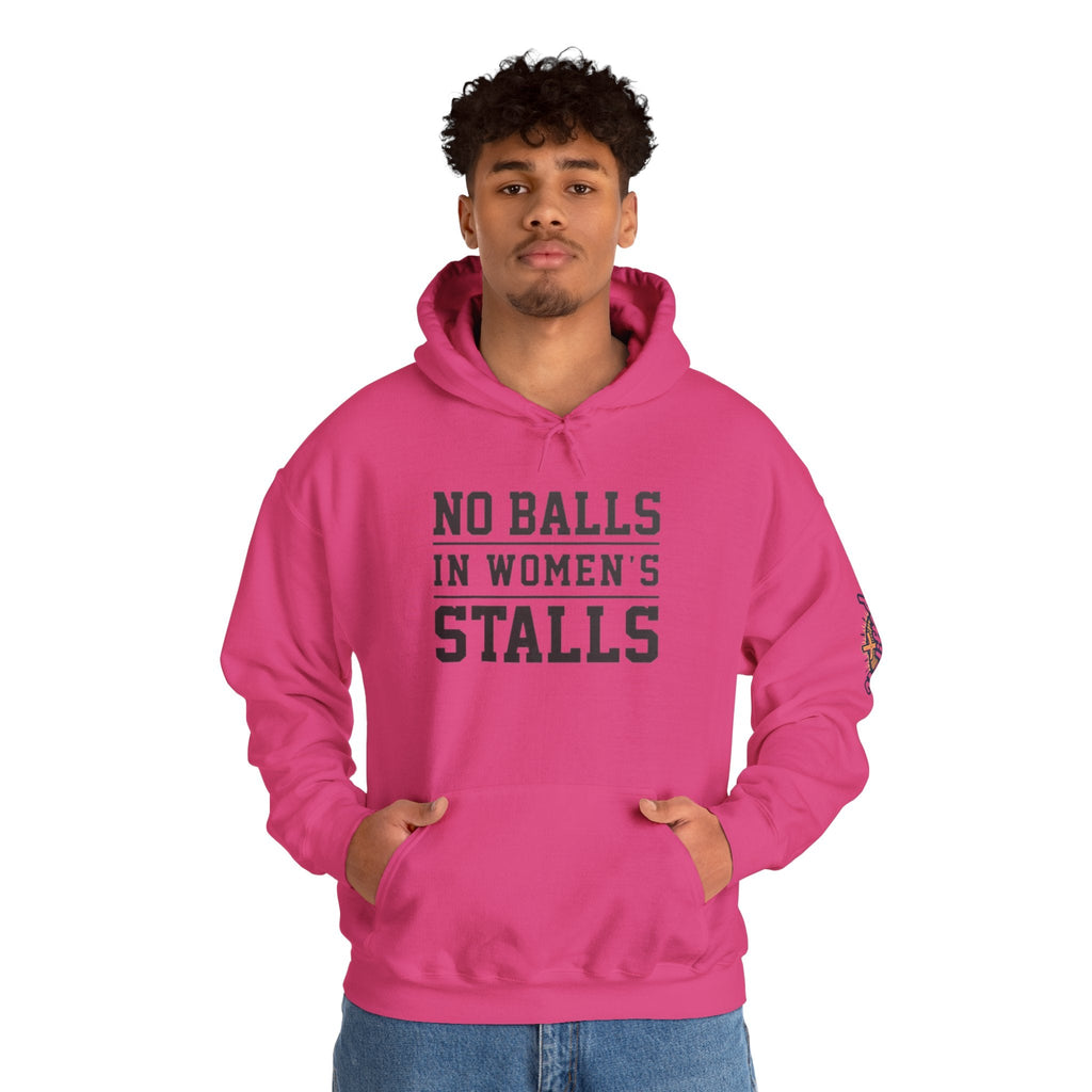 "No Balls in Women's Stalls" Statement Hoodie — Protest Sweatshirt Printify
