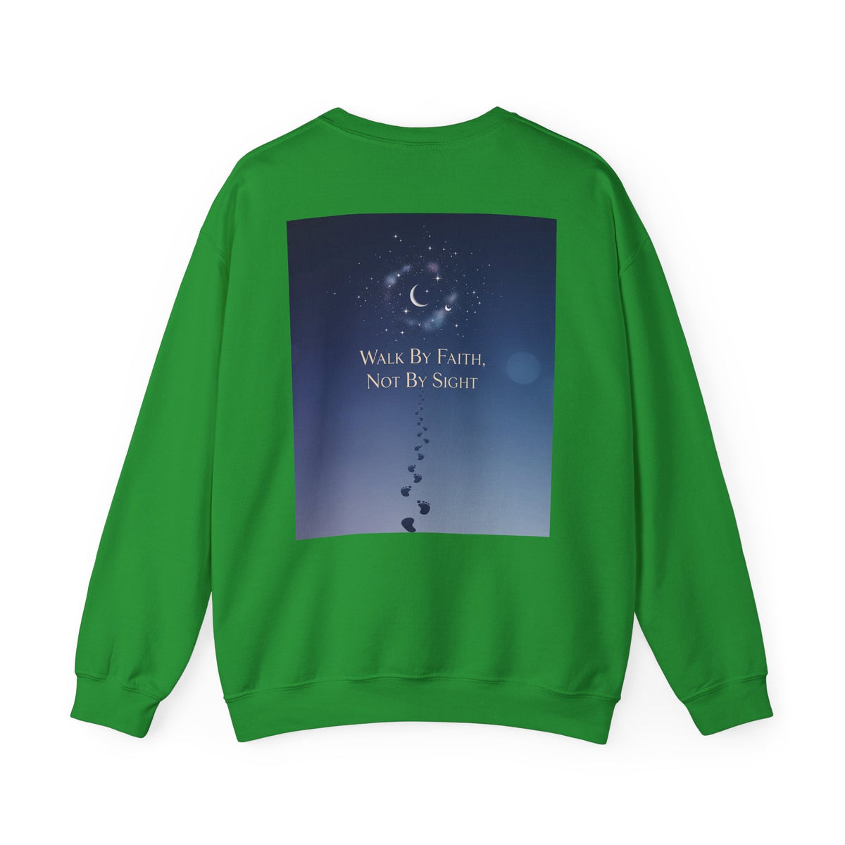 Walk by Faith, Not by Sight Sweatshirt – Moonlit Footprints Christian Sweatshirt for Cozy Nights Printify