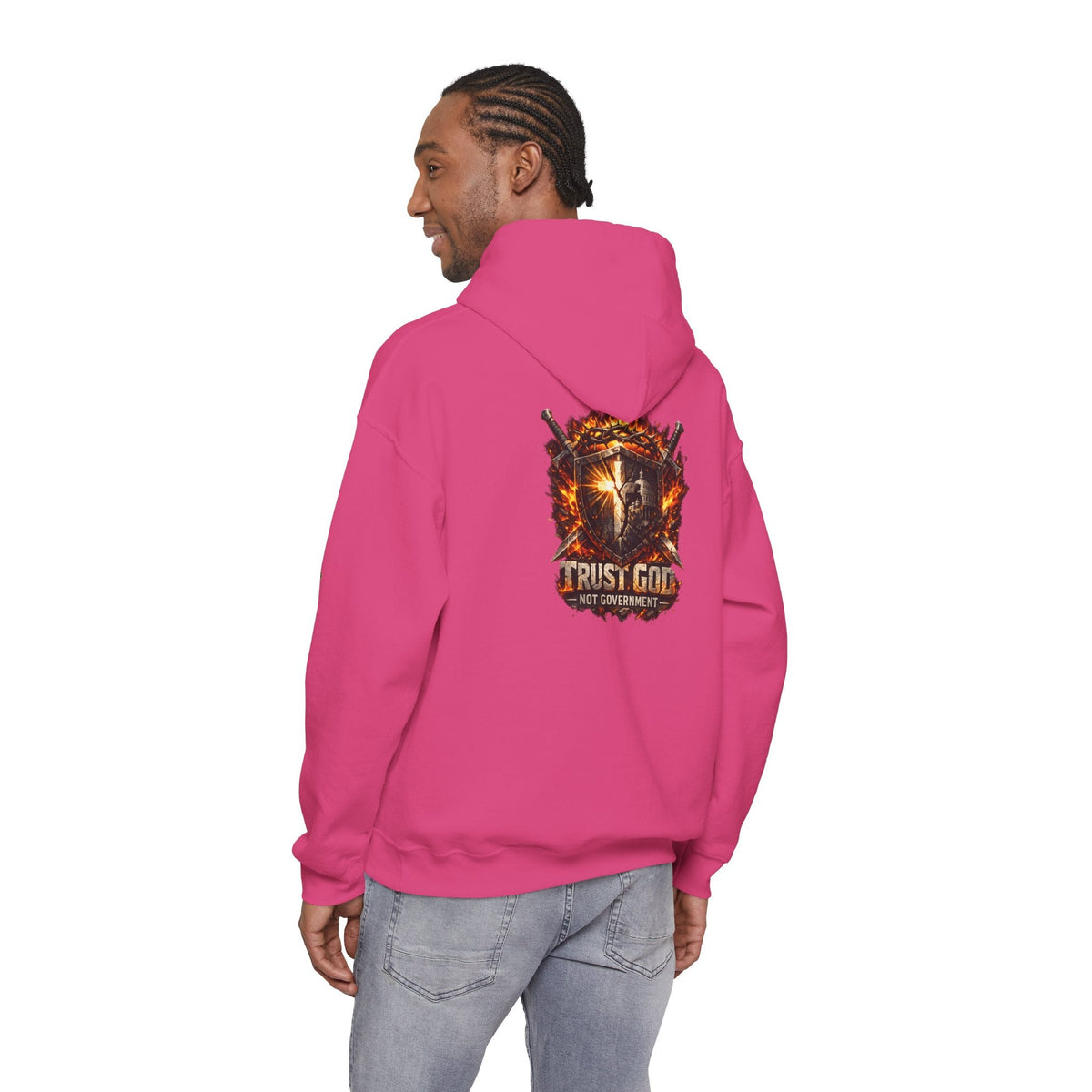 Trust God Not Government Shield Hoodie — Patriotic Christian Faith Hoodie Printify