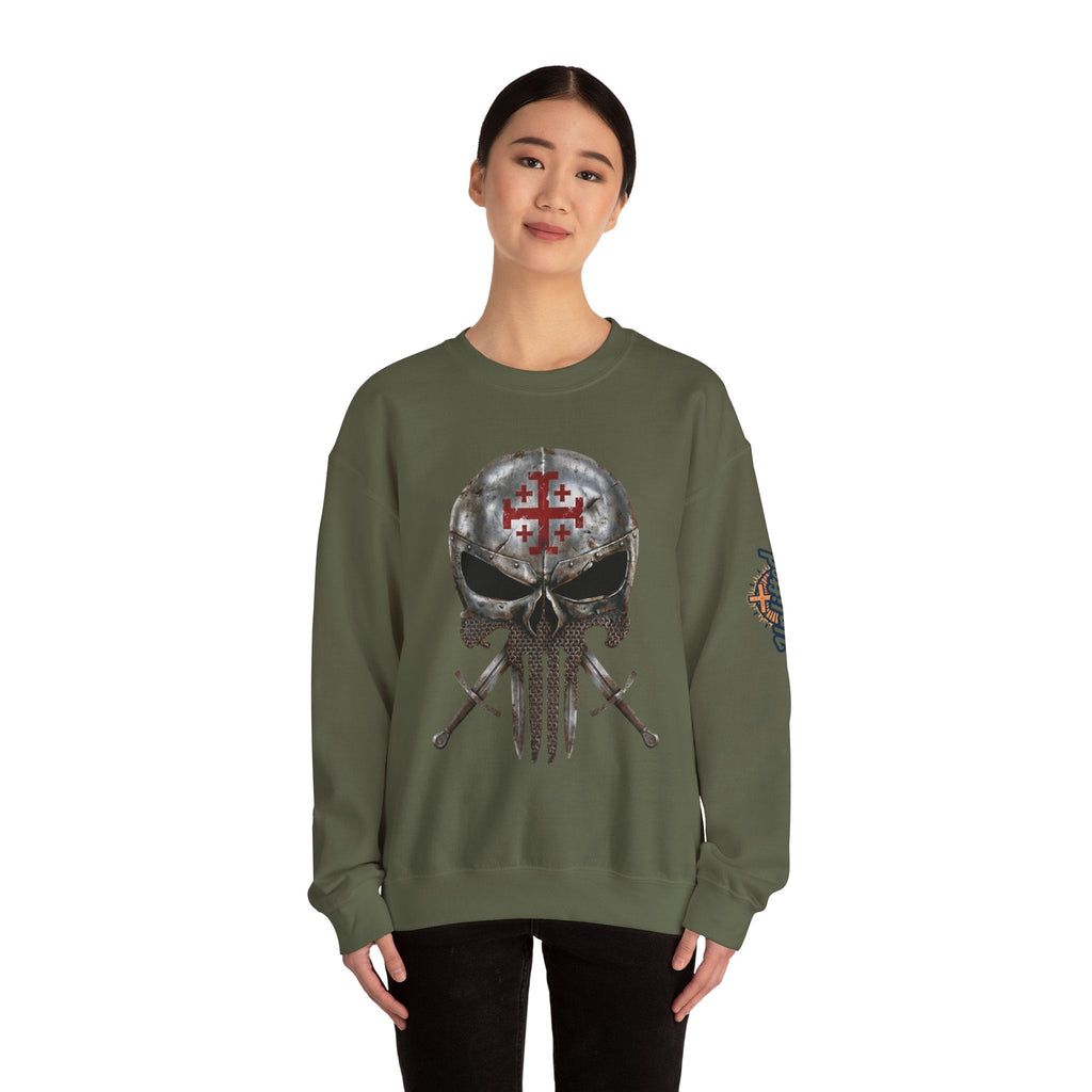 Crusader Knight Christian Skull Sweatshirt - Warrior Armor of God Sweatshirt Printify