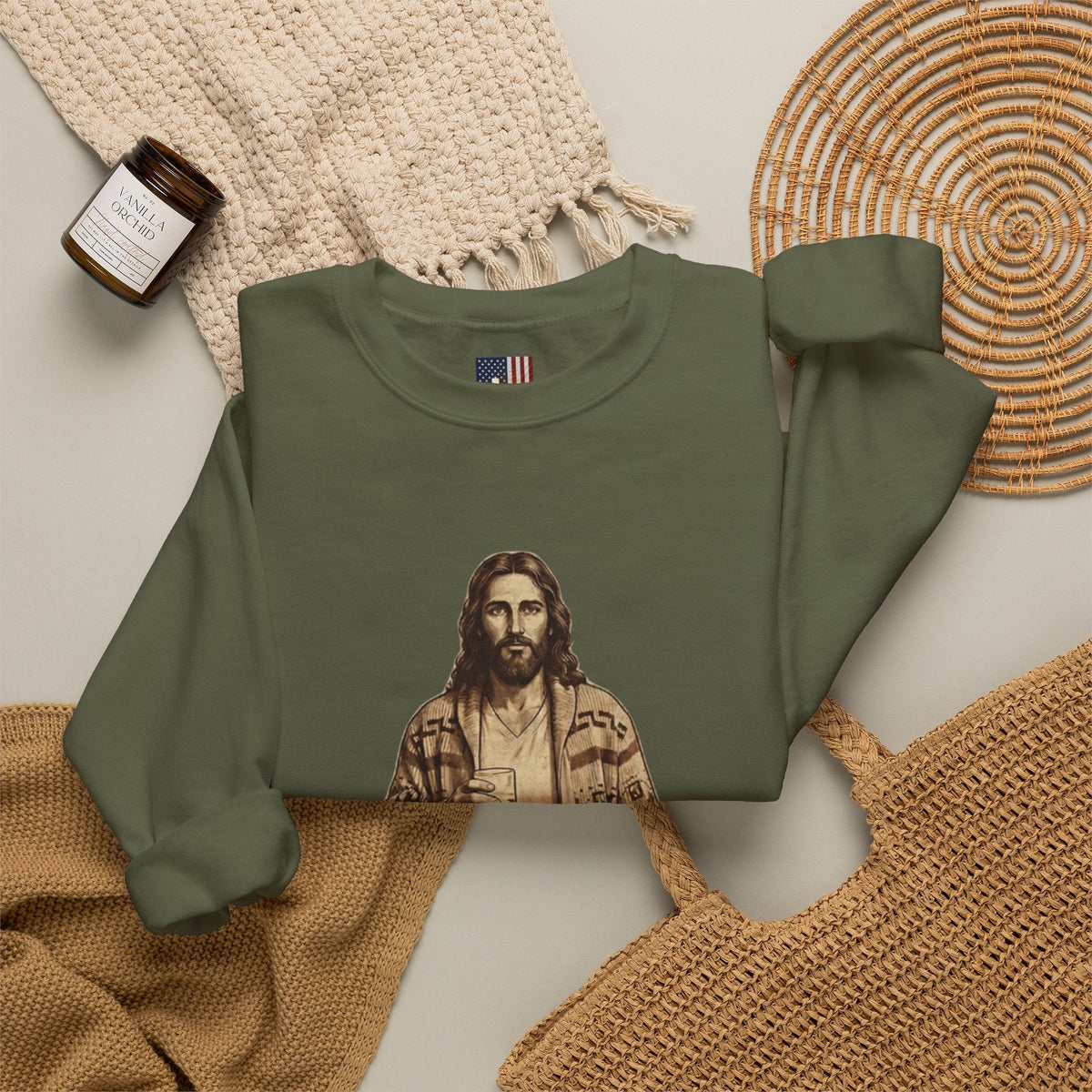 Abide Jesus Sweatshirt — Vintage 'The Dude' Religious Graphic Sweatshirt Printify