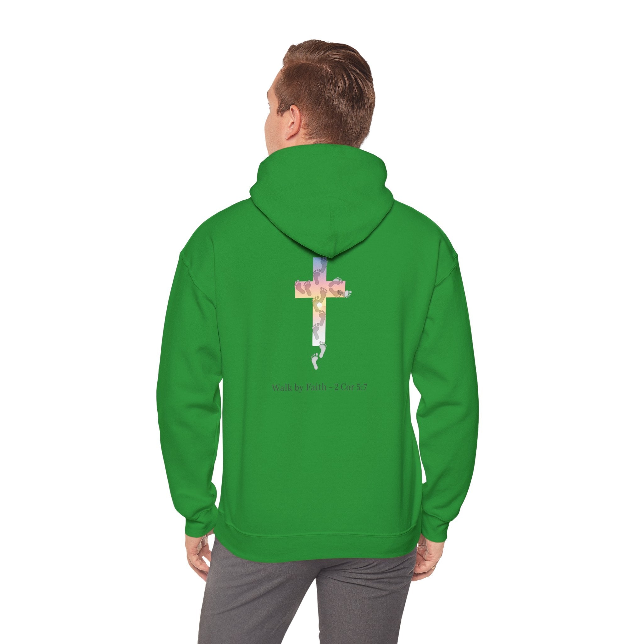 Walk by Faith Hoodie – Cross & Footprints Christian Hoodie for Cozy Inspiration Printify