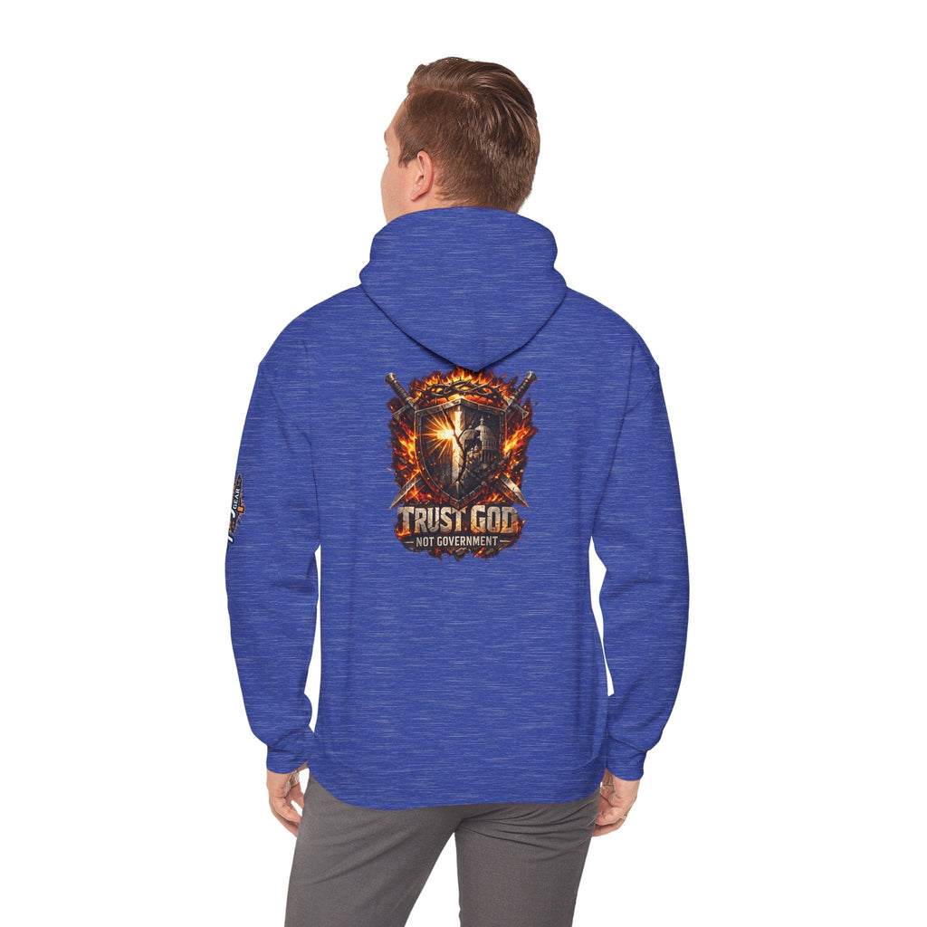 Trust God Not Government Shield Hoodie — Patriotic Christian Faith Hoodie Printify