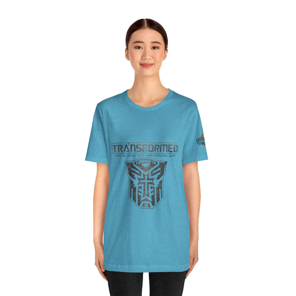 Transformer Logo Christian T-shirt | 2 Corinthians 3:18 Bible Verse T-shirt Printify