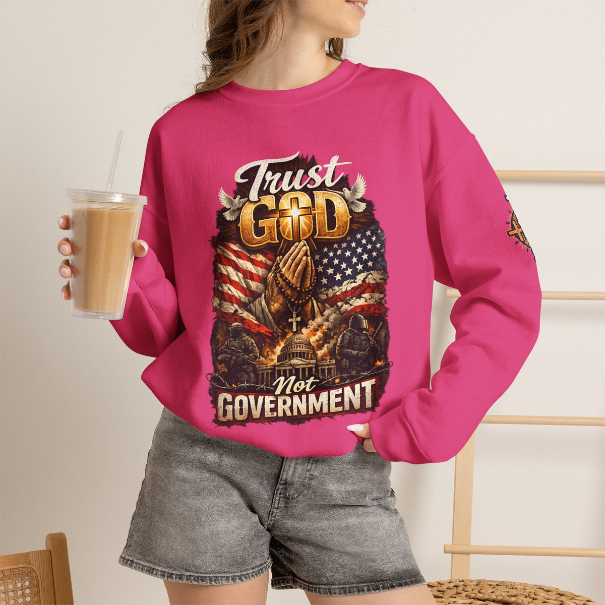 Trust God Not Government Sweatshirt — Vintage Patriotic Christian Sweatshirt Printify
