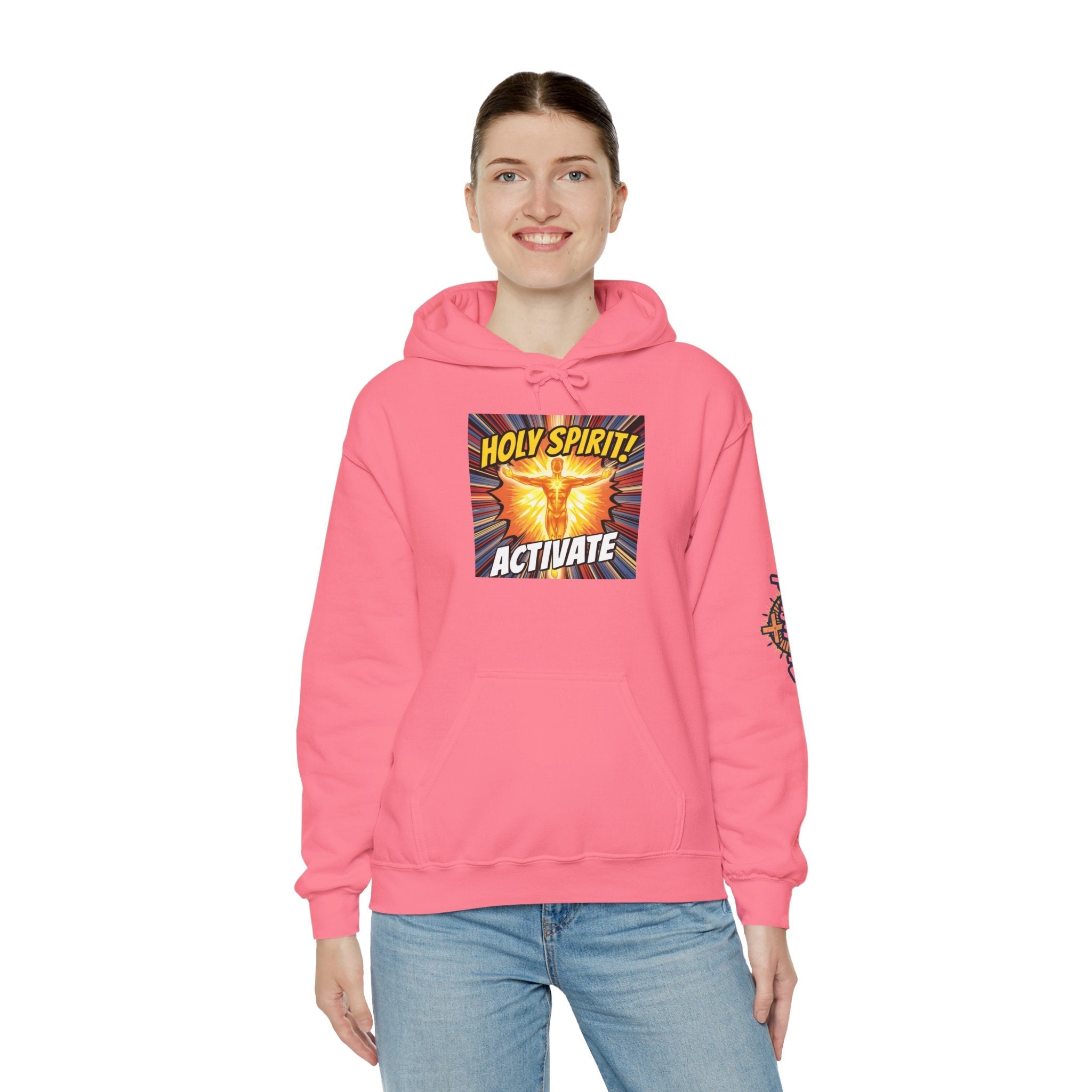Holy Spirit Activate Hoodie – Superhero Christian Sweatshirt with Vibrant Power-Up Design for Faith-Fueled Boldness Printify