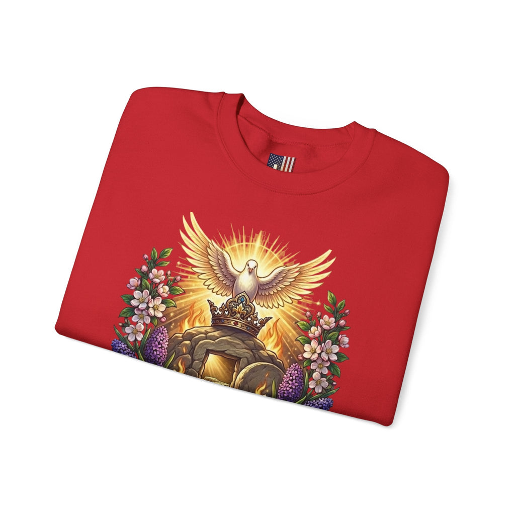 He Is Risen "Life Has Triumphed" Sweatshirt — Easter Resurrection Christian Sweatshirt Printify