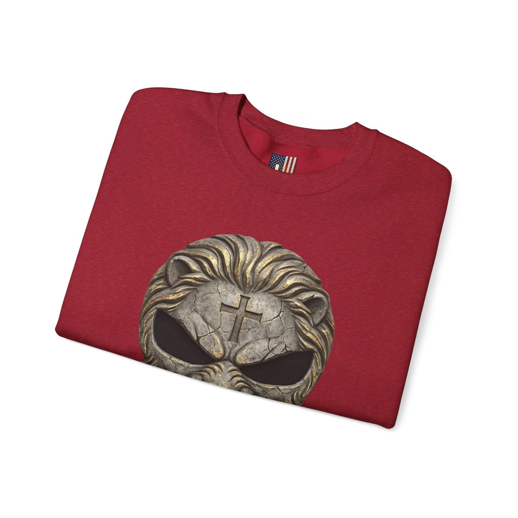 Lion of Judah Skull Christian Sweatshirt - Warrior Faith Cross Sweatshirt Printify